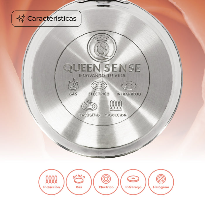 Juego de Sartenes de Acero Inoxidable 6 Piezas con Tapas de Vidrio - Queen Sense