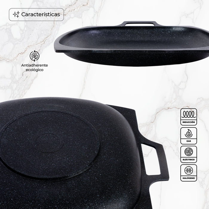 Comal Cuadrado Mármol 32cm Inducción Antiadherente Negro