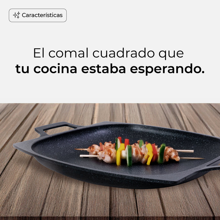 Comal Cuadrado Mármol 32cm Inducción Antiadherente Negro