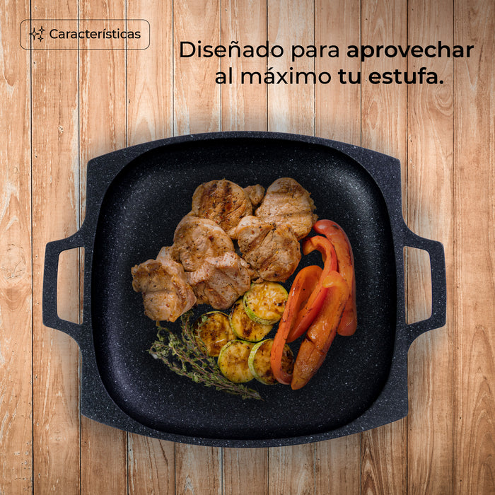 Comal Cuadrado Mármol 32cm Inducción Antiadherente Negro