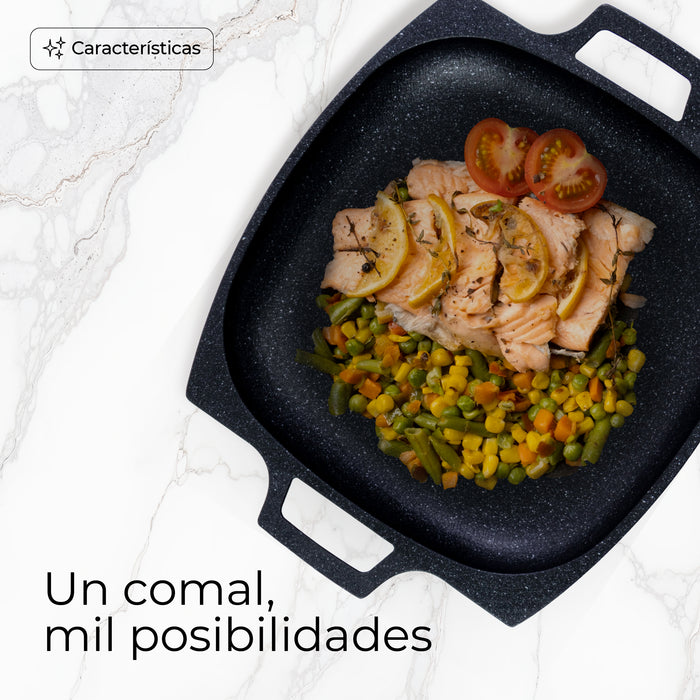 Comal Cuadrado Mármol 32cm Inducción Antiadherente Negro