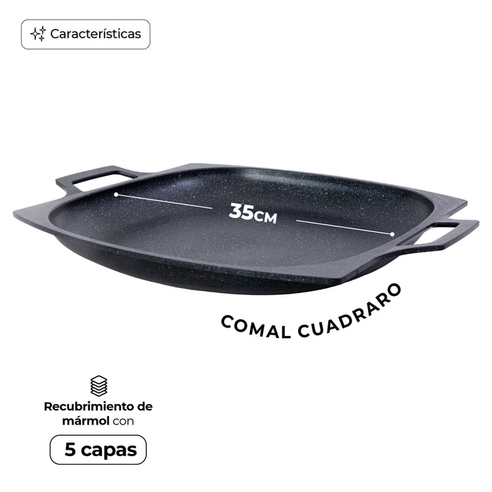 Comal Cuadrado Mármol 32cm Inducción Antiadherente Negro