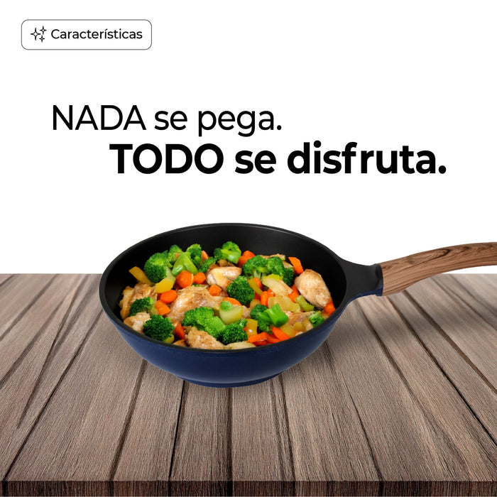 Wok Sartén Antiadherente Titanio Inducción 24cm Azul