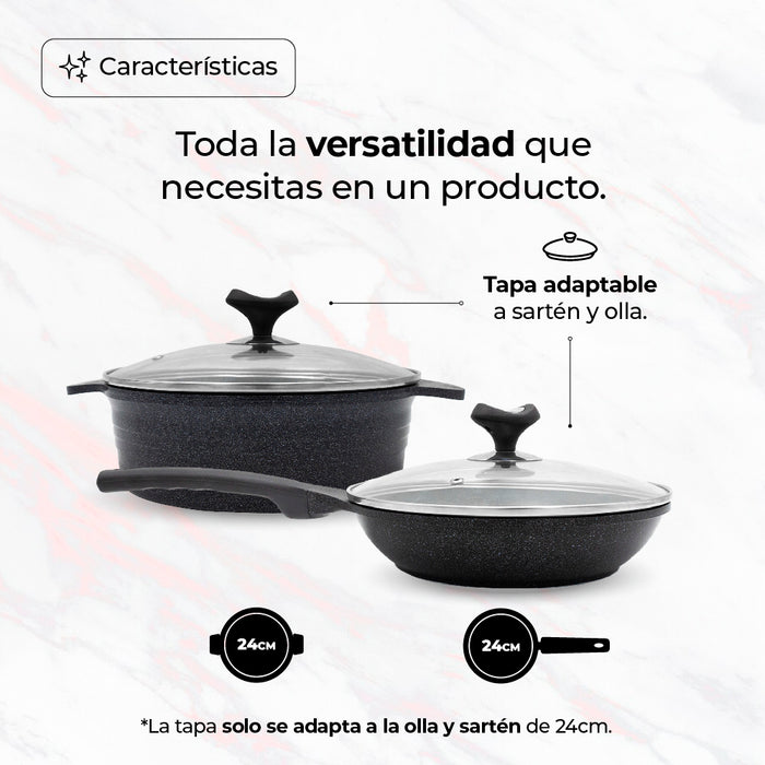 Batería De Cocina Queen Sense Marmol Basic 4 Piezas