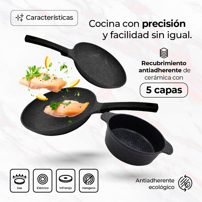 Batería De Cocina Queen Sense Marmol Basic 4 Piezas