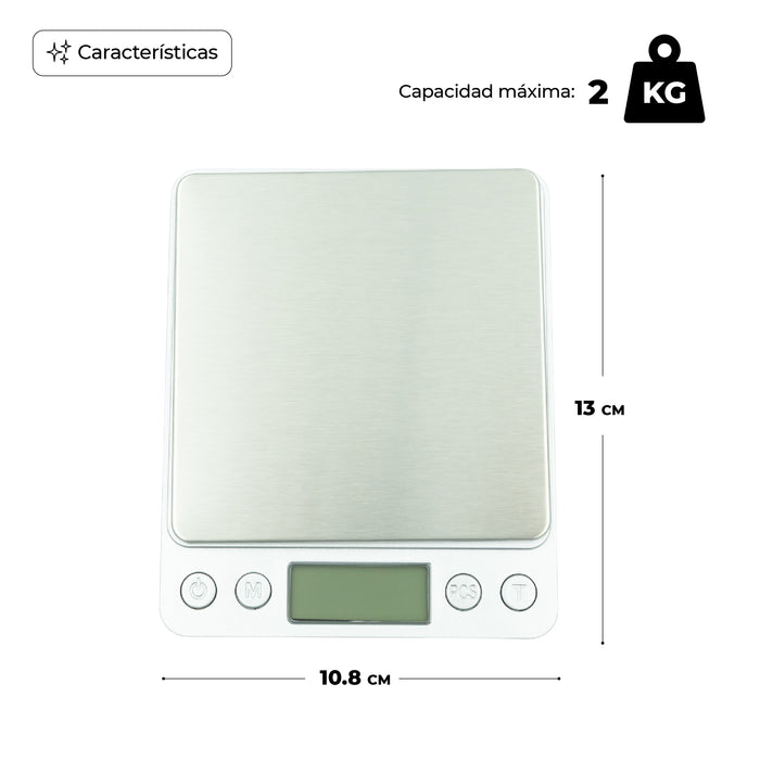 Báscula Gramera Digital Portátil 0.1g a 2 Kg C/Tara
