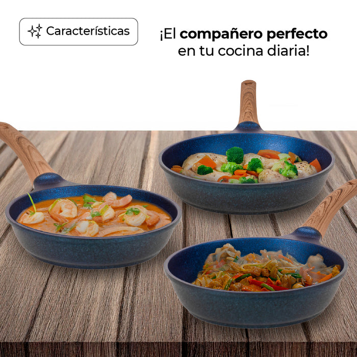 Juego De 3 Sartenes Con Recubrimiento de Inoble Antiadherente 22,24 y 28cm