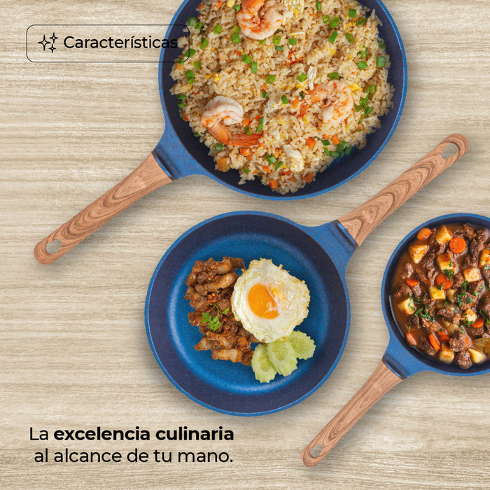 Juego De 3 Sartenes Con Recubrimiento de Inoble Antiadherente 22,24 y 28cm