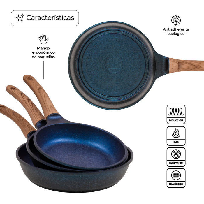 Juego De 3 Sartenes Con Recubrimiento de Inoble Antiadherente 22,24 y 28cm