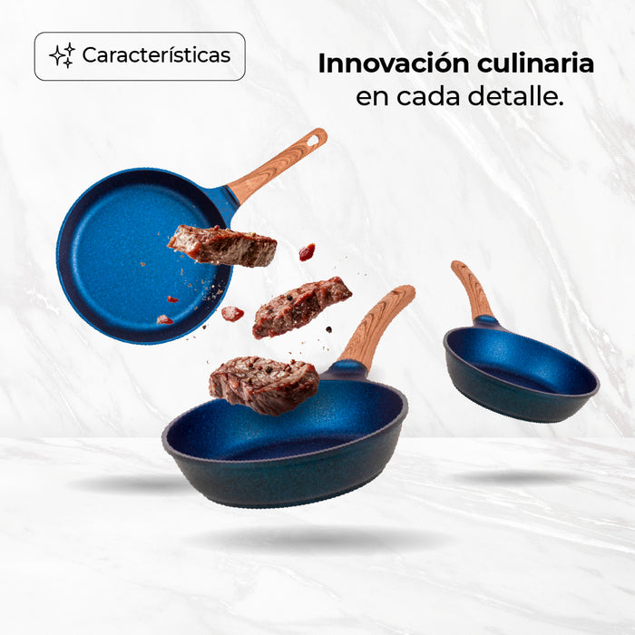 Juego De 3 Sartenes Con Recubrimiento de Inoble Antiadherente 22,24 y 28cm