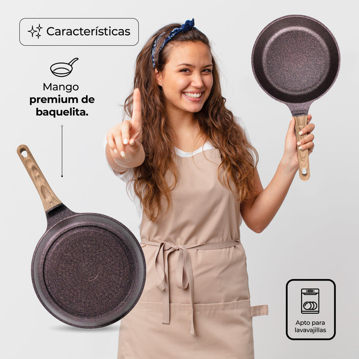 Juego De 3 Sartenes Con Recubrimiento de Inoble Antiadherente 22,24 y 28cm