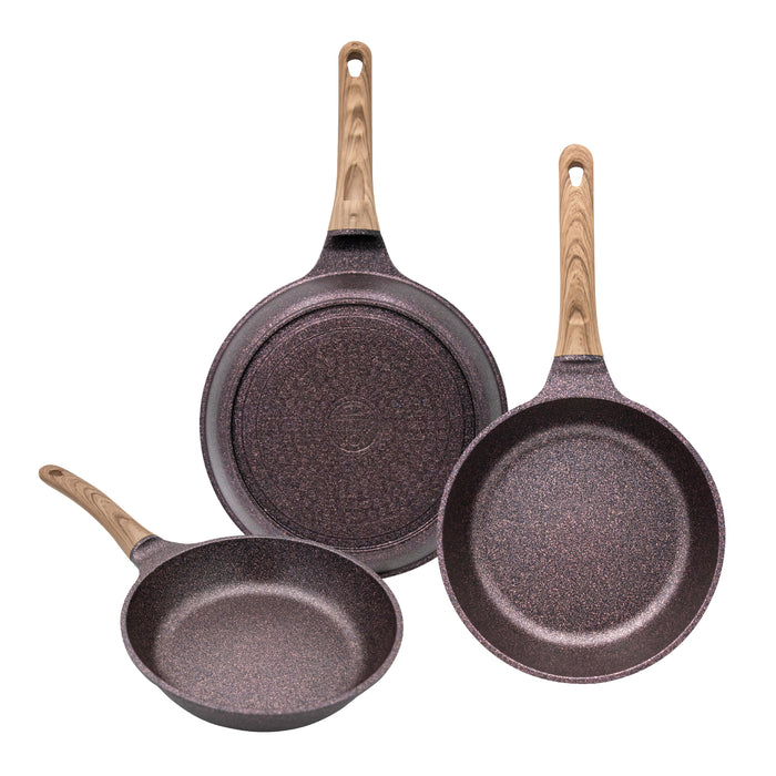 Juego De 3 Sartenes Con Recubrimiento de Inoble Antiadherente 22,24 y 28cm