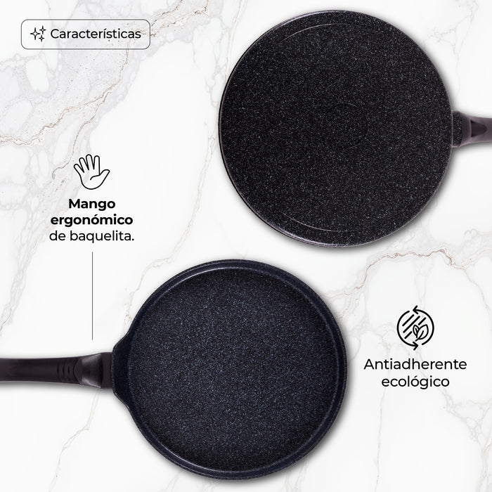 Sartén Crepera Comal Antiadherente Mármol 26cm Negro