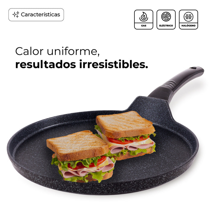 Sartén Crepera Comal Antiadherente Mármol 26cm Negro