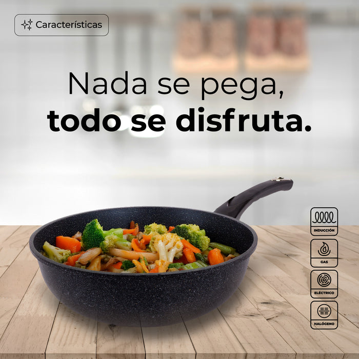 Wok Queen Sense Mármol Hondo 26 Cm Antiadherente