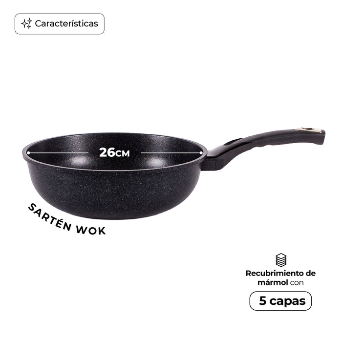 Wok Queen Sense Mármol Hondo 26 Cm Antiadherente