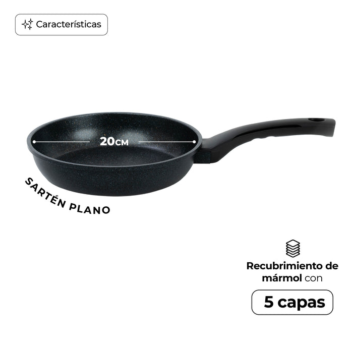 Sartén Plano Con Recubrimiento De Mármol Y Antiadherente Ecológico En Color Negro