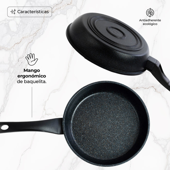 Sartén Plano Con Recubrimiento De Mármol Y Antiadherente Ecológico En Color Negro