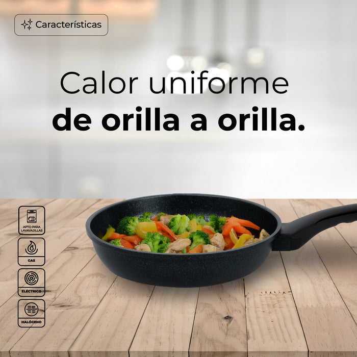 Sartén Plano Con Recubrimiento De Mármol Y Antiadherente Ecológico En Color Negro