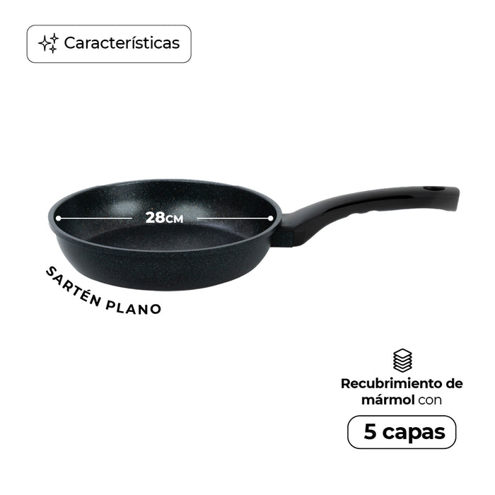 Sartén Plano Con Recubrimiento De Mármol Y Antiadherente Ecológico En Color Negro