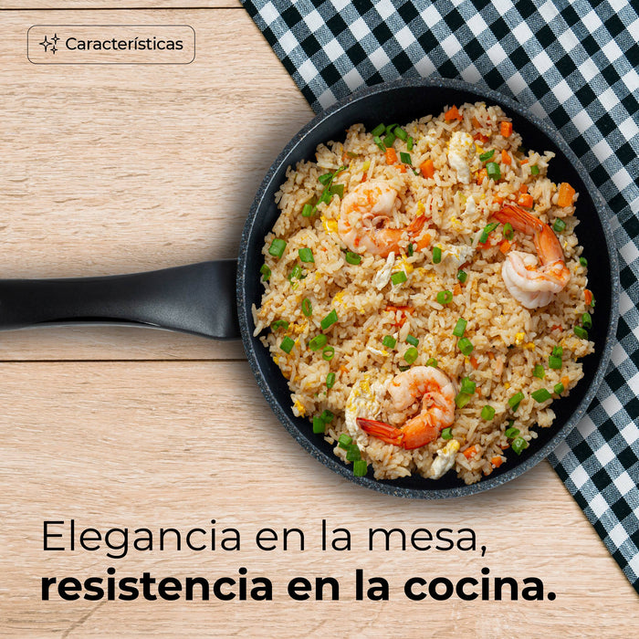 Sartén Plano Con Recubrimiento De Mármol Y Antiadherente Ecológico En Color Negro