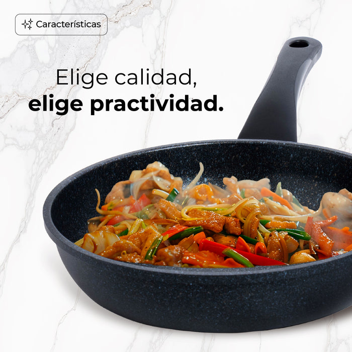 Sartén Plano Con Recubrimiento De Mármol Y Antiadherente Ecológico En Color Negro