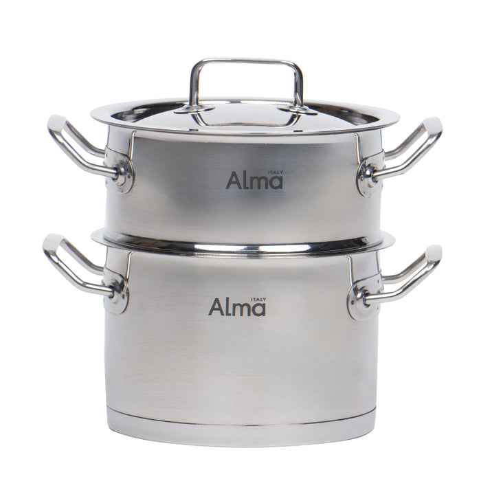 Set Mini Ollas Acero Inoxidable Doble Alma Vaporera 12CM