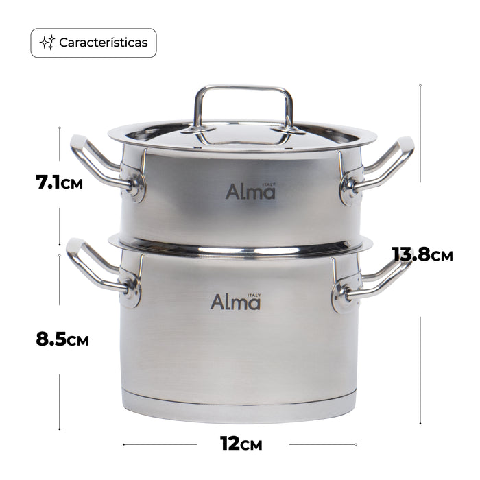 Set Mini Ollas Acero Inoxidable Doble Alma Vaporera 12CM