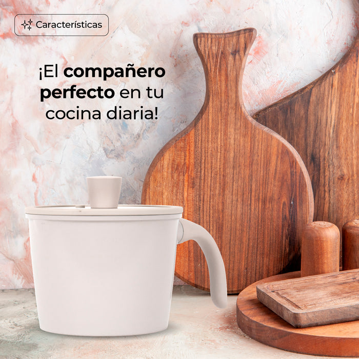 Olla Posillo De Cerámica Antiadherente Rosa Con Tapa 16 Cm