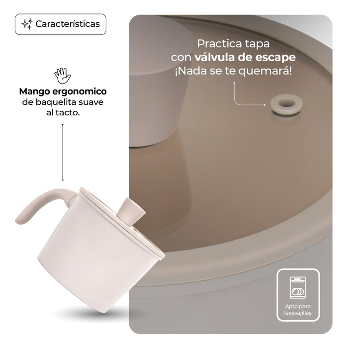 Olla Posillo De Cerámica Antiadherente Rosa Con Tapa 16 Cm