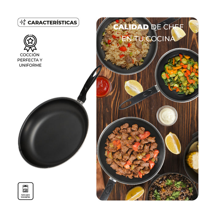 Set 3 Sartenes Antiadherentes De Carbón 18, 23 Y 28cm