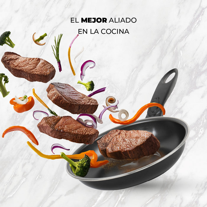 Set 3 Sartenes Antiadherentes De Carbón 18, 23 Y 28cm