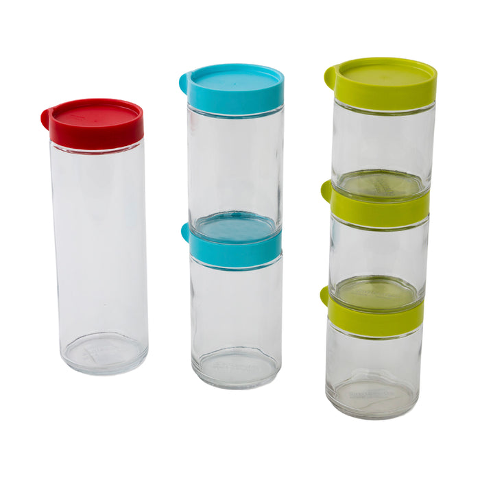 Set De 6 Contenedores Apilables De Vidrio Para Alimentos