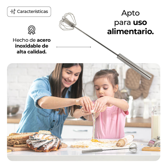 Batidor Metálico para Huevos Retráctil Manual