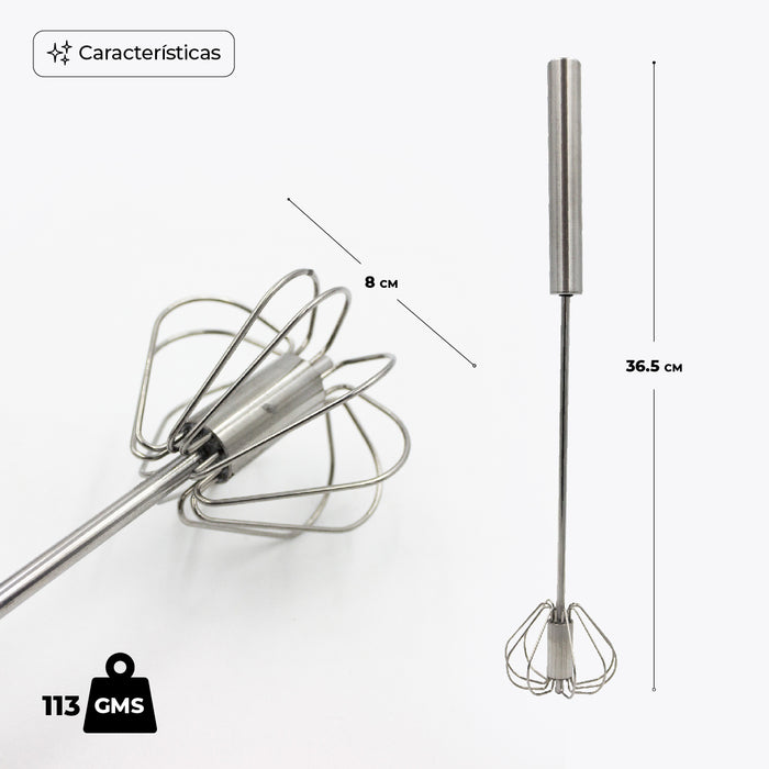 Batidor Metálico para Huevos Retráctil Manual