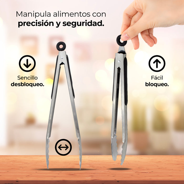 Pinzas de Cocina y Parrilla Queen Sense 33 cm - Acero Inoxidable con Seguro