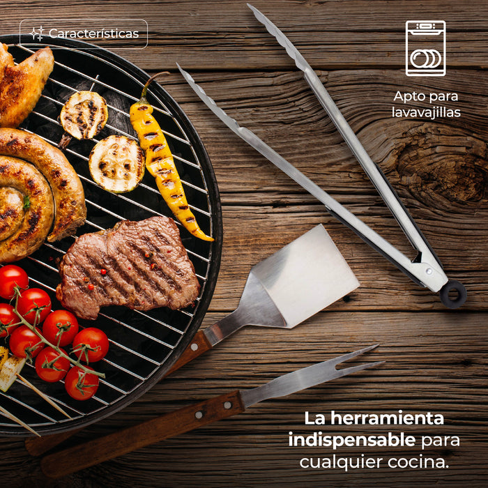 Pinzas de Cocina y Parrilla Queen Sense 33 cm - Acero Inoxidable con Seguro