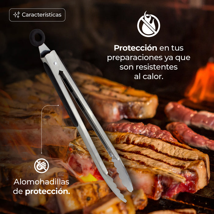 Pinzas de Cocina y Parrilla Queen Sense 33 cm - Acero Inoxidable con Seguro